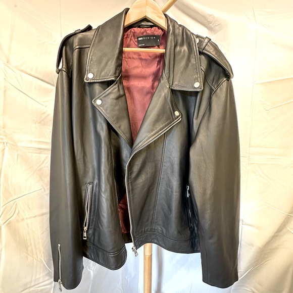 ASOS - Black Leather Motorcycle Jacket, Men’s 4XL (2XL) - Picture 6 of 14